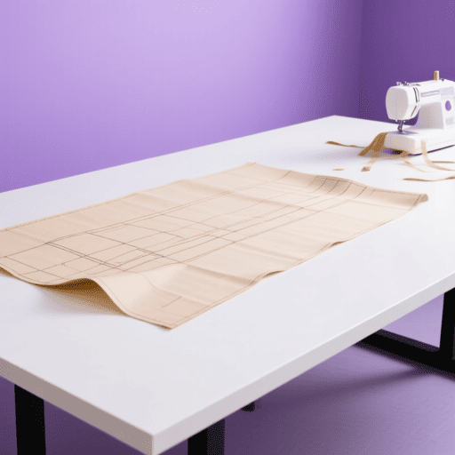 Image d'une table de coupe et d'un patron en cours de réalisation